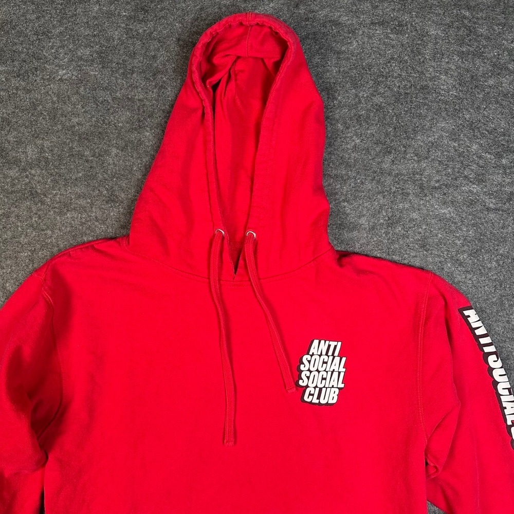 Anti Social Social Club ASSC Red Hoodie Pullover Sleeve Print Logo Mens Medium - Picture 12 of 16